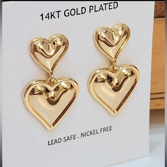 HOUSE OF HARLOW 1960 Valentine 14k Gold-Plated Double Hearts Dangle Earrings NWT - Picture 3 of 3